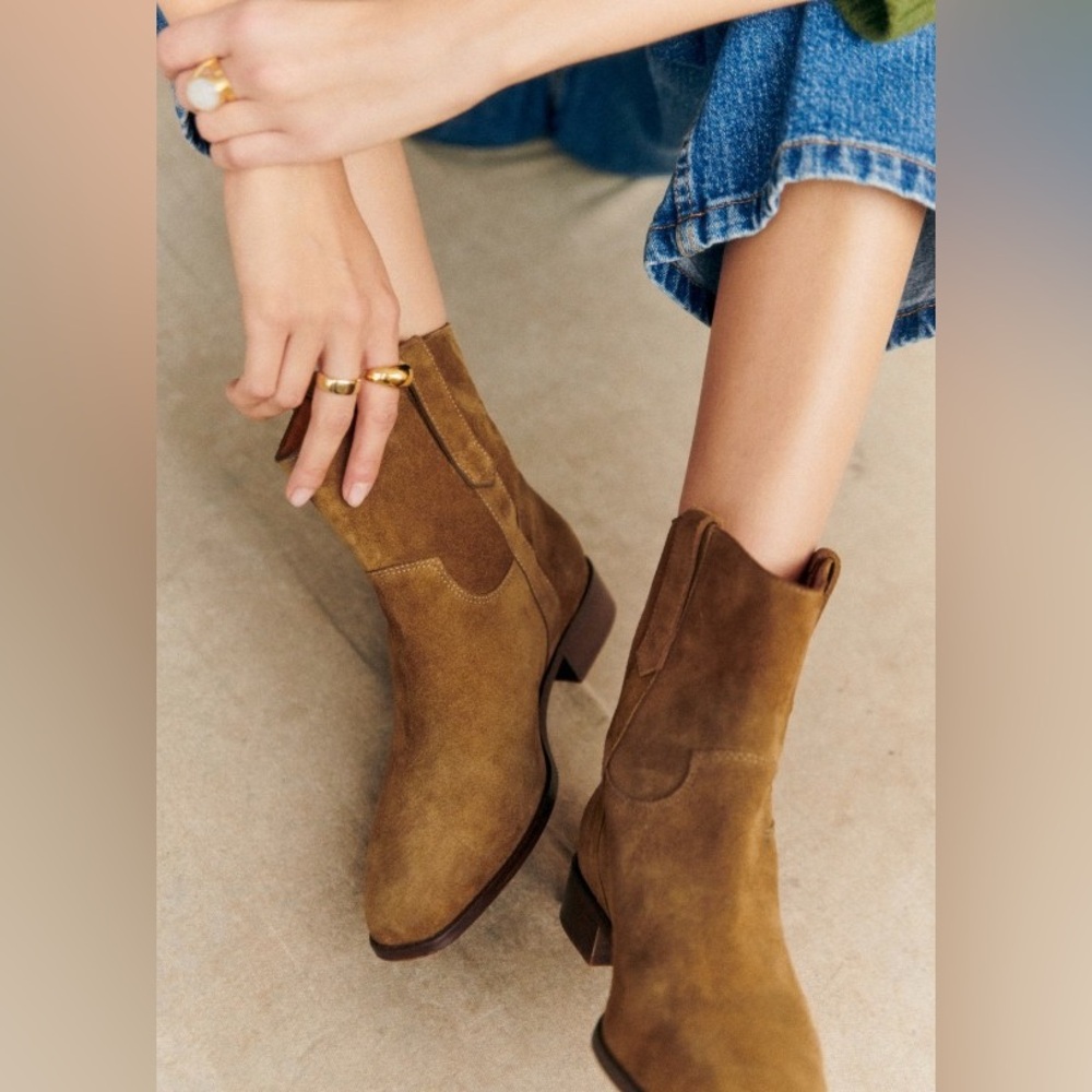 Sezane Tan Suede Ankle Booties